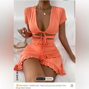 SHEIN Tied cutout front ruffle wrap dress